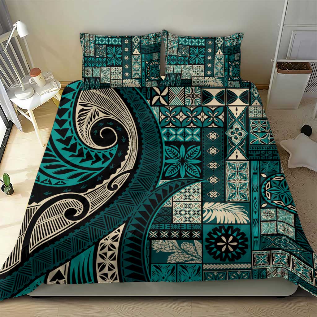 Vintage Samoa Siapo Mamanu Bedding Set Teal Samoan Tapa Motif LT9 - Polynesian Pride