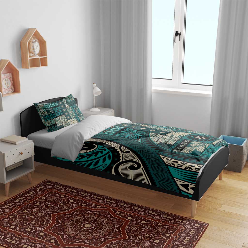 Vintage Samoa Siapo Mamanu Bedding Set Teal Samoan Tapa Motif LT9 - Polynesian Pride