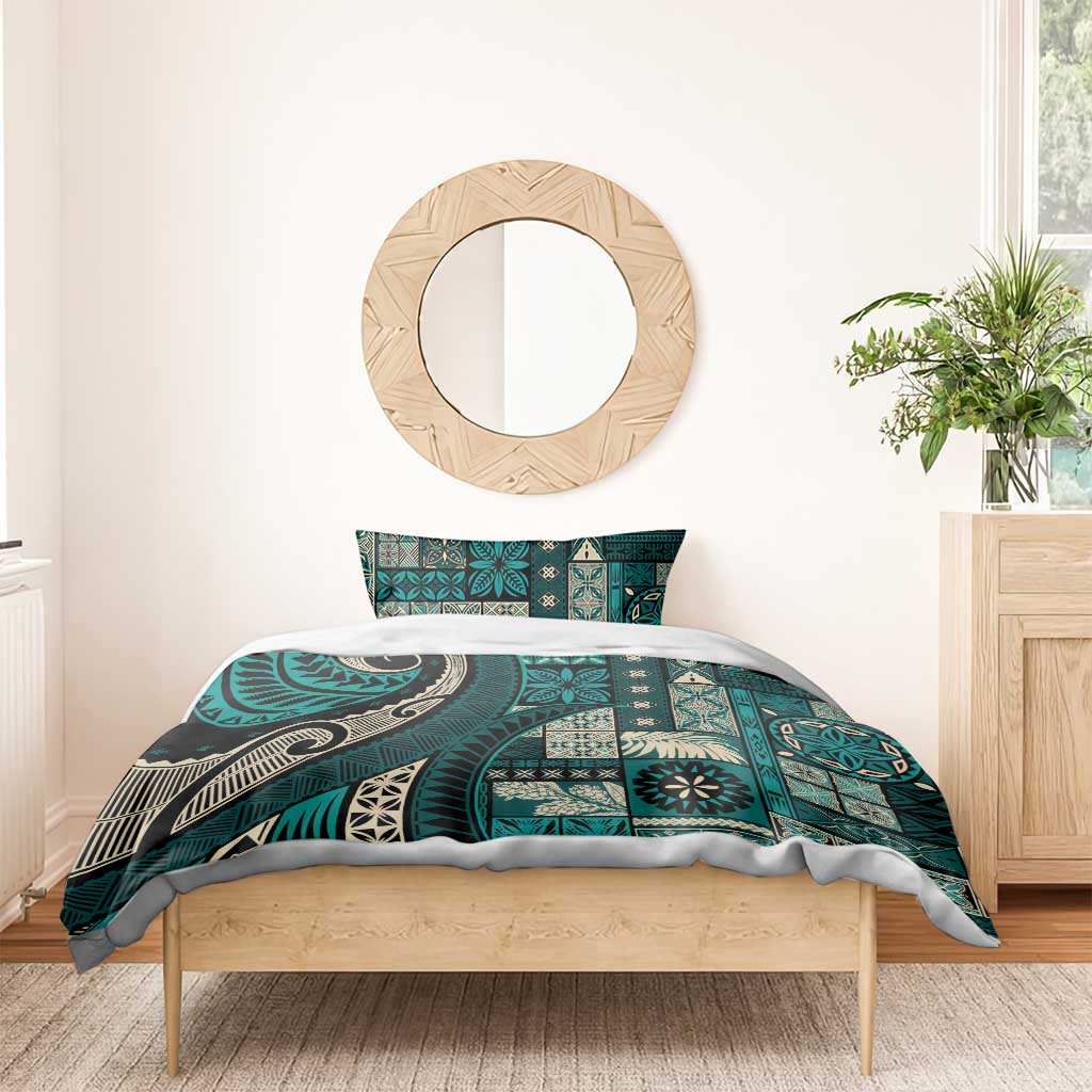 Vintage Samoa Siapo Mamanu Bedding Set Teal Samoan Tapa Motif LT9 - Polynesian Pride