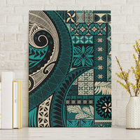 Vintage Samoa Siapo Mamanu Canvas Wall Art Teal Samoan Tapa Motif LT9 Without Frame Teal - Polynesian Pride