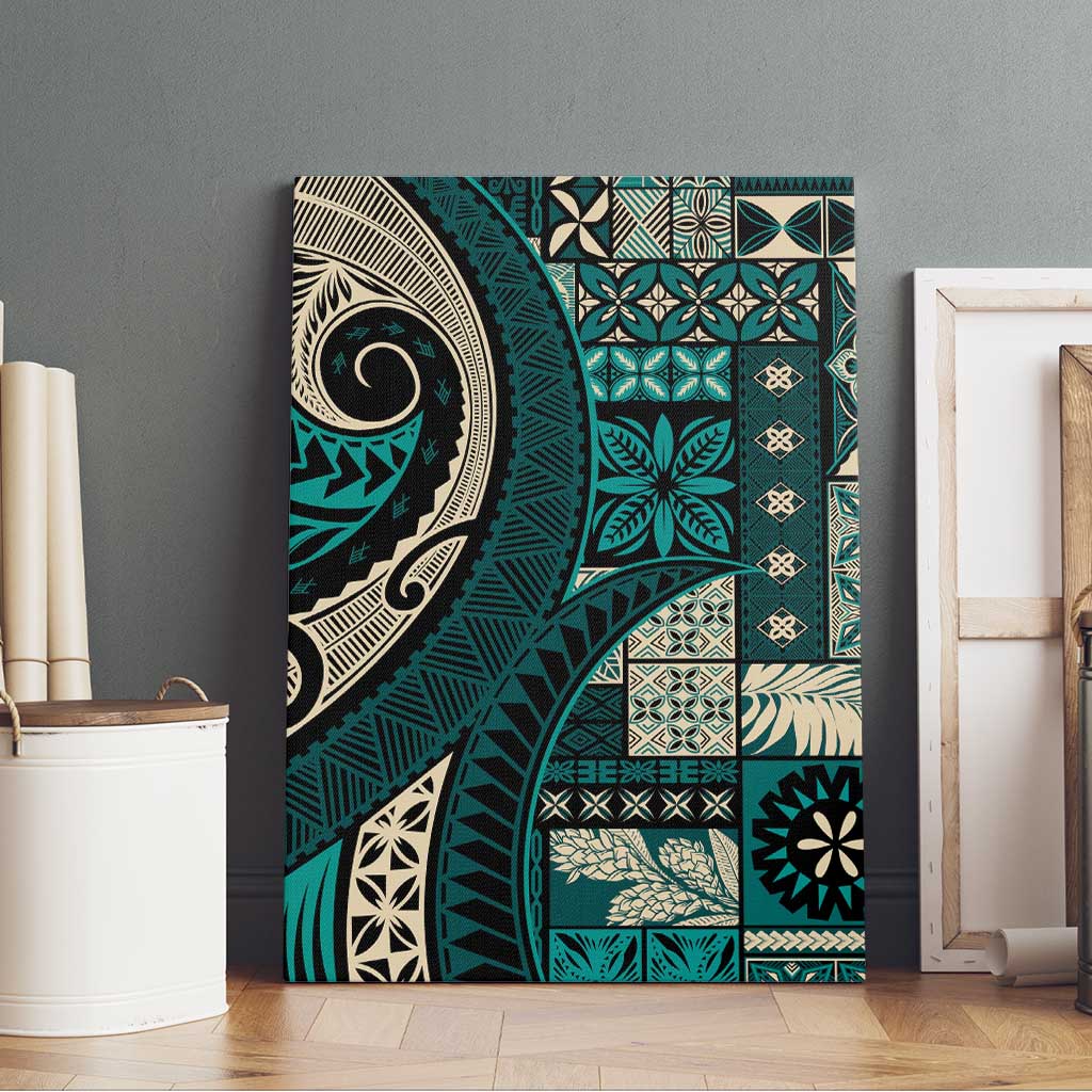 Vintage Samoa Siapo Mamanu Canvas Wall Art Teal Samoan Tapa Motif LT9 - Polynesian Pride