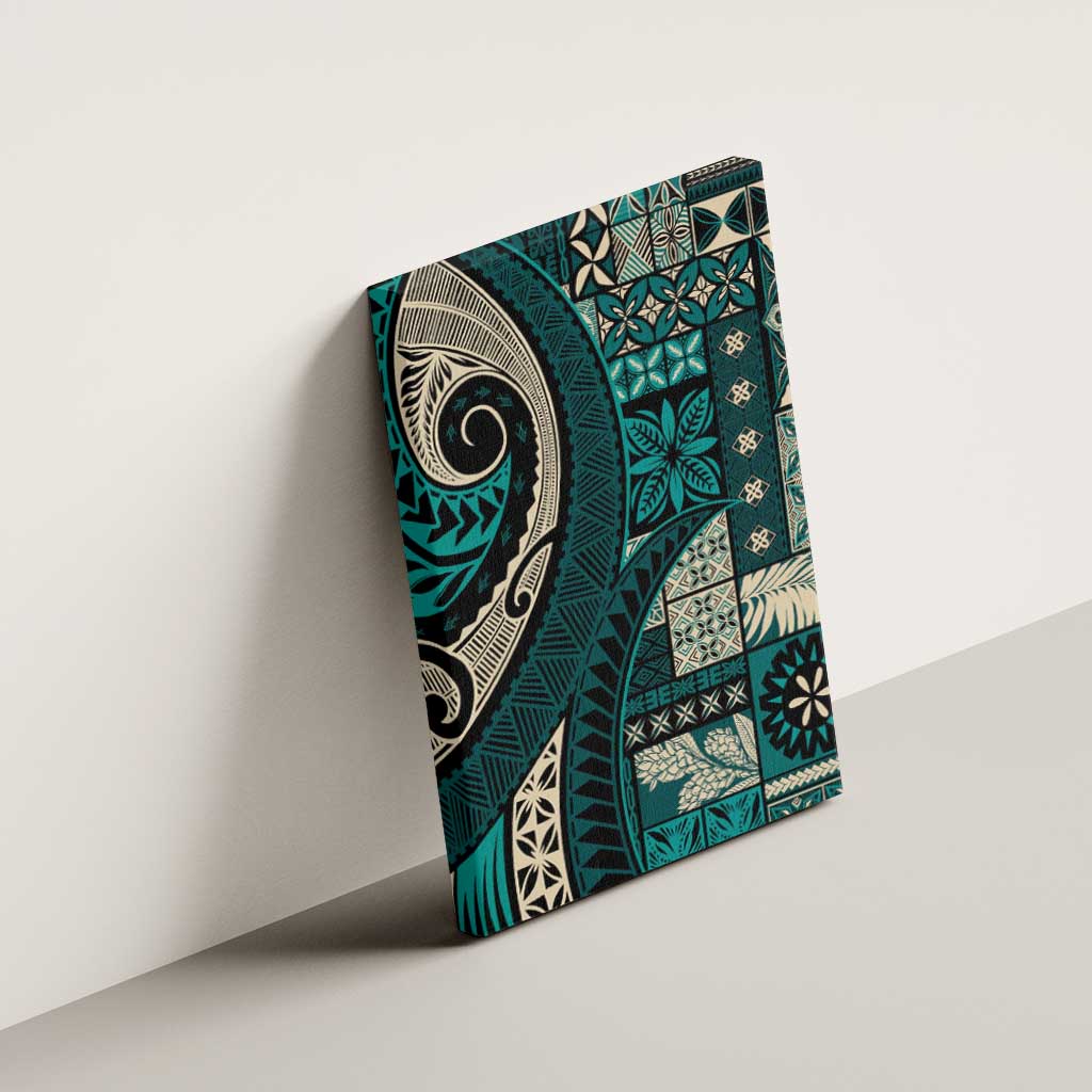 Vintage Samoa Siapo Mamanu Canvas Wall Art Teal Samoan Tapa Motif LT9 - Polynesian Pride