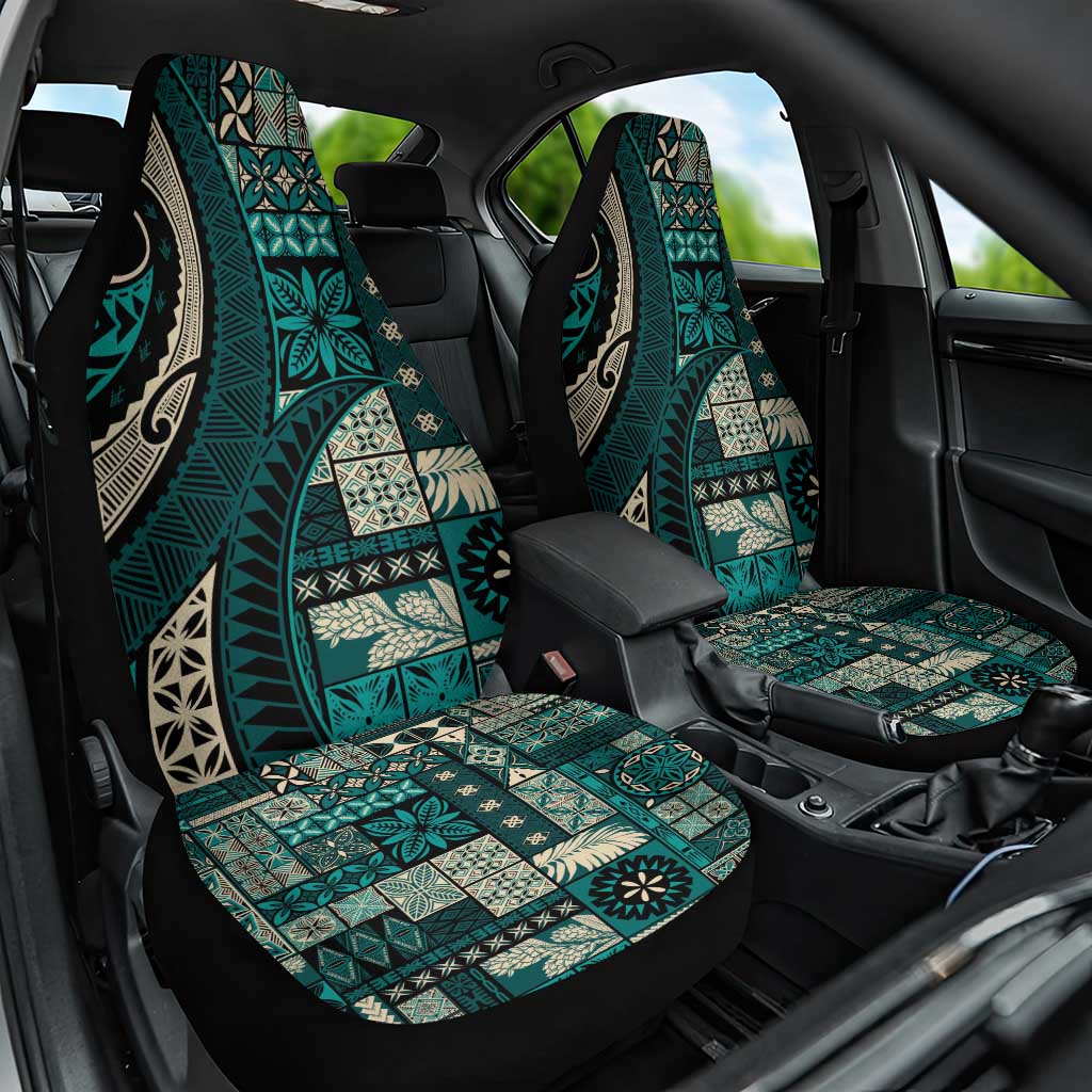Vintage Samoa Siapo Mamanu Car Seat Cover Teal Samoan Tapa Motif LT9 One Size Teal - Polynesian Pride