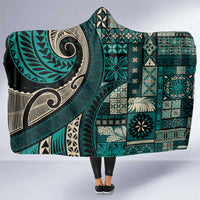 Vintage Samoa Siapo Mamanu Hooded Blanket Teal Samoan Tapa Motif LT9 One Size Teal - Polynesian Pride