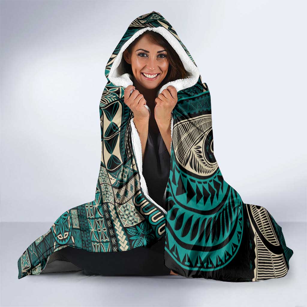 Vintage Samoa Siapo Mamanu Hooded Blanket Teal Samoan Tapa Motif LT9 - Polynesian Pride