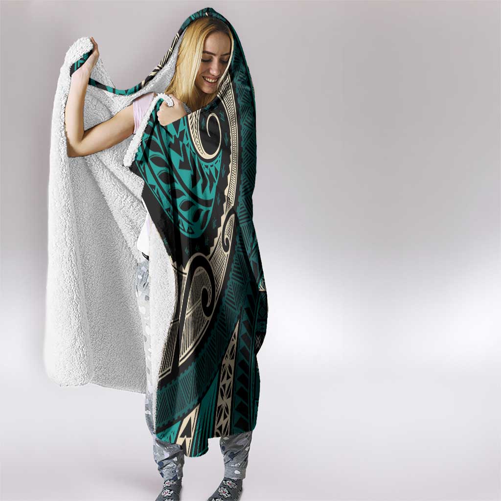 Vintage Samoa Siapo Mamanu Hooded Blanket Teal Samoan Tapa Motif LT9 - Polynesian Pride