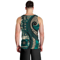 Vintage Samoa Siapo Mamanu Men Tank Top Teal Samoan Tapa Motif LT9 - Polynesian Pride