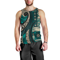Vintage Samoa Siapo Mamanu Men Tank Top Teal Samoan Tapa Motif LT9 - Polynesian Pride