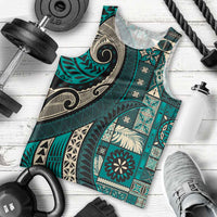 Vintage Samoa Siapo Mamanu Men Tank Top Teal Samoan Tapa Motif LT9 - Polynesian Pride
