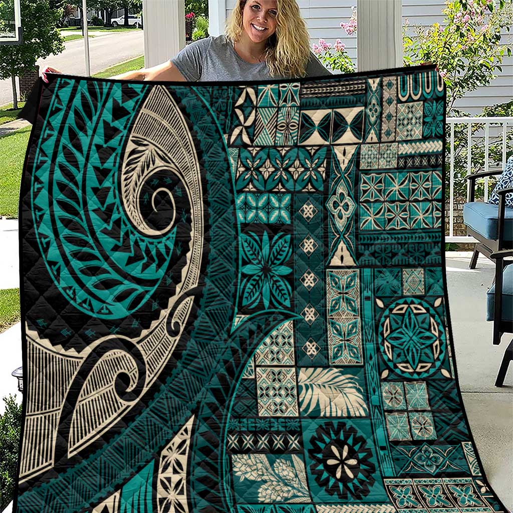 Vintage Samoa Siapo Mamanu Quilt Teal Samoan Tapa Motif LT9 Teal - Polynesian Pride