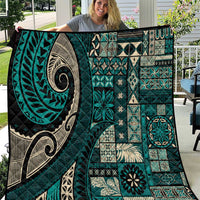 Vintage Samoa Siapo Mamanu Quilt Teal Samoan Tapa Motif LT9 Teal - Polynesian Pride