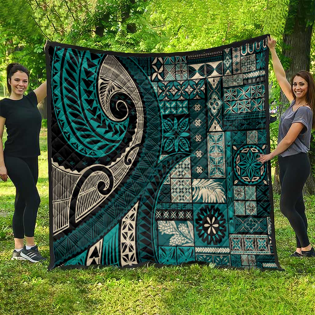 Vintage Samoa Siapo Mamanu Quilt Teal Samoan Tapa Motif LT9 - Polynesian Pride