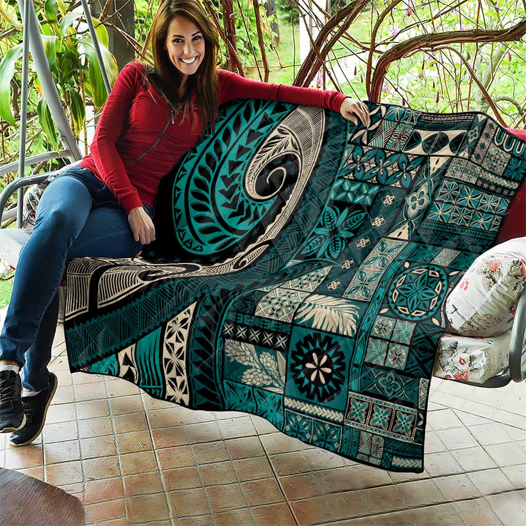 Vintage Samoa Siapo Mamanu Quilt Teal Samoan Tapa Motif LT9 - Polynesian Pride