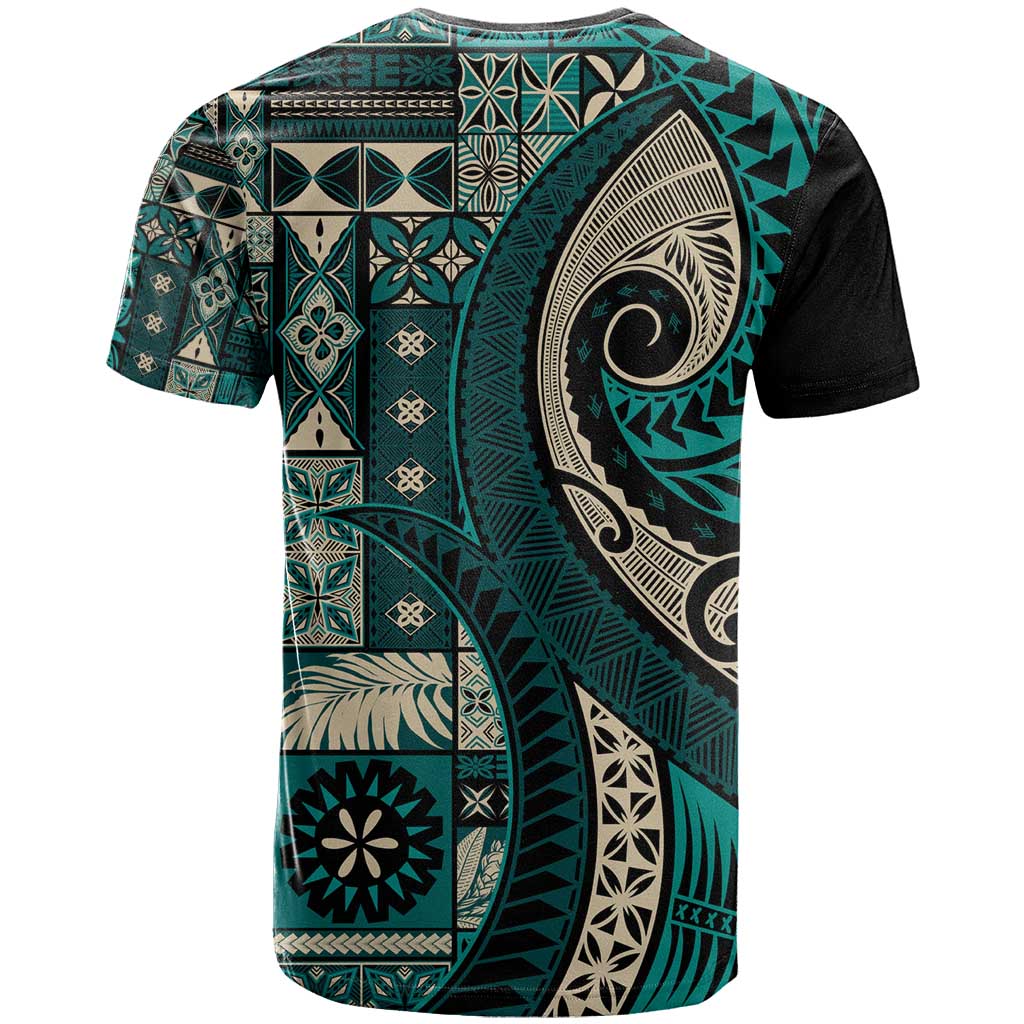 Vintage Samoa Siapo Mamanu T Shirt Teal Samoan Tapa Motif LT9 - Polynesian Pride