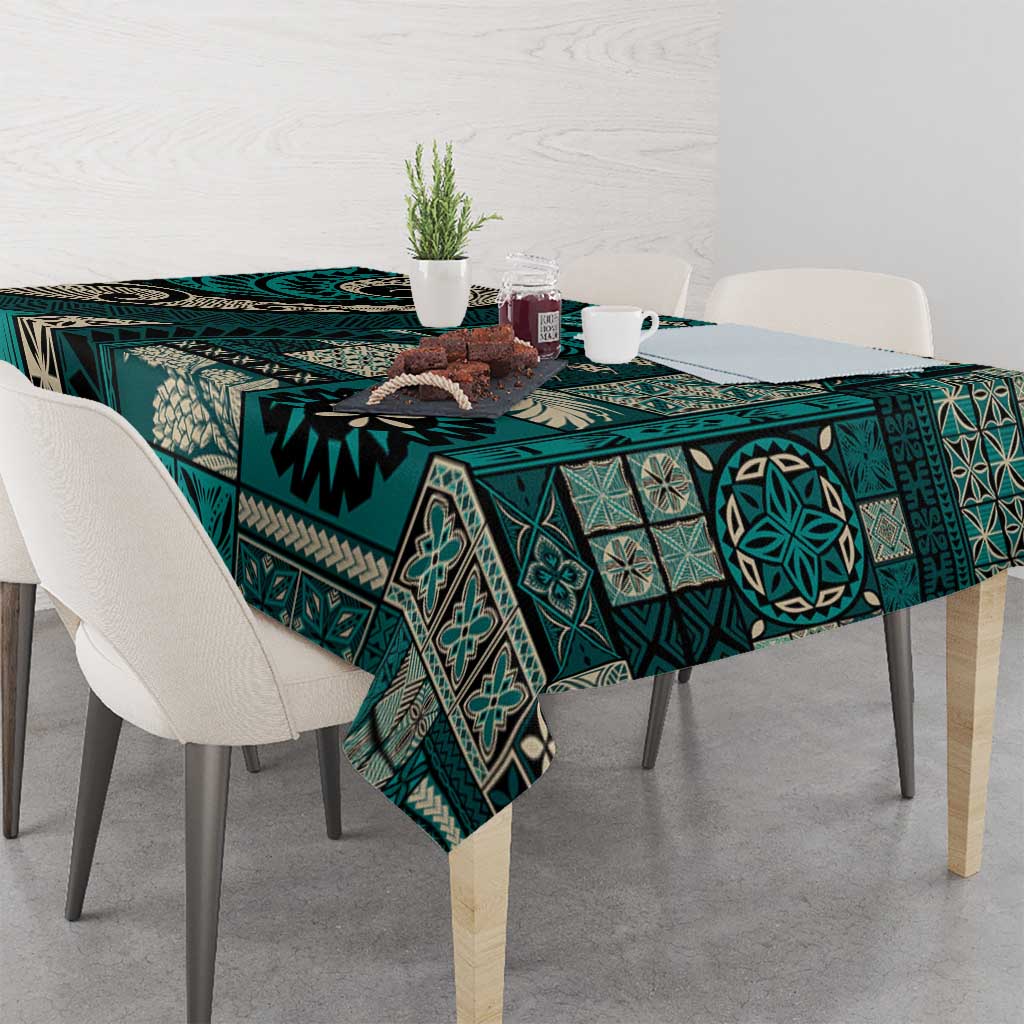 Vintage Samoa Siapo Mamanu Tablecloth Teal Samoan Tapa Motif LT9 - Polynesian Pride