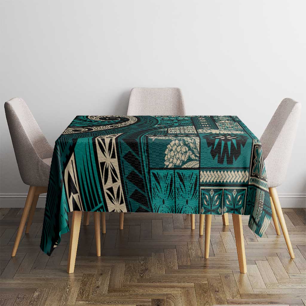 Vintage Samoa Siapo Mamanu Tablecloth Teal Samoan Tapa Motif LT9 - Polynesian Pride