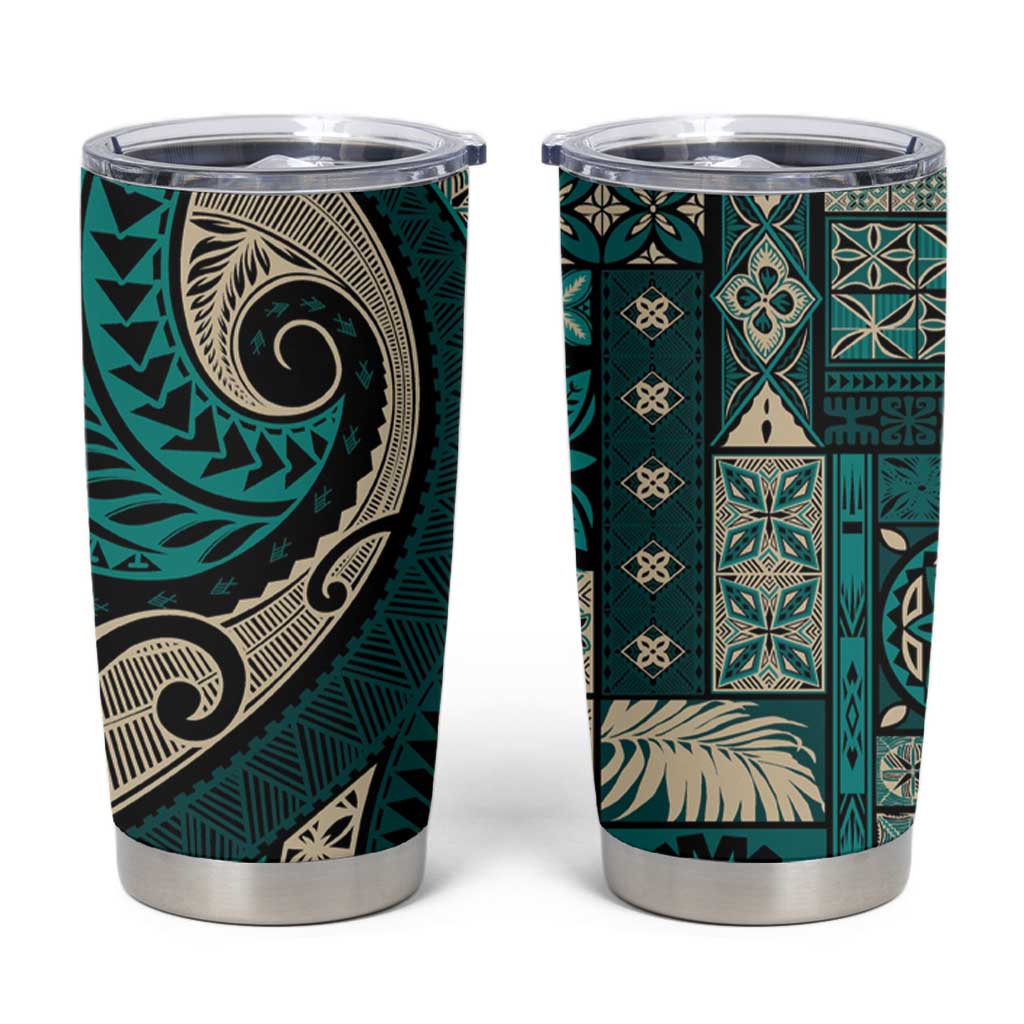 Vintage Samoa Siapo Mamanu Tumbler Cup Teal Samoan Tapa Motif LT9 Teal - Polynesian Pride