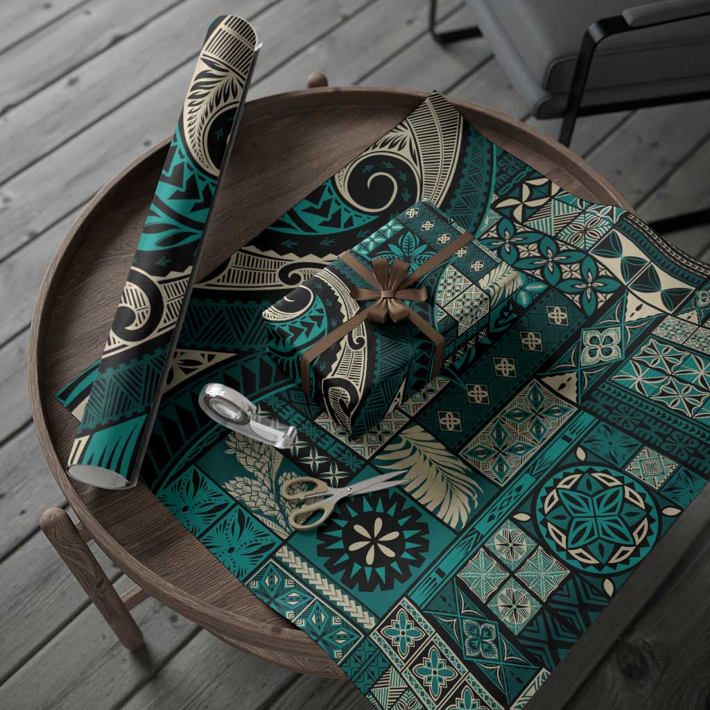 Vintage Samoa Siapo Mamanu Wrapping Paper Teal Samoan Tapa Motif LT9 - Polynesian Pride