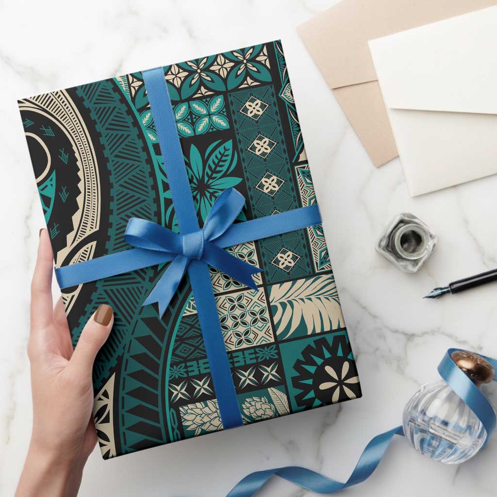 Vintage Samoa Siapo Mamanu Wrapping Paper Teal Samoan Tapa Motif LT9 - Polynesian Pride