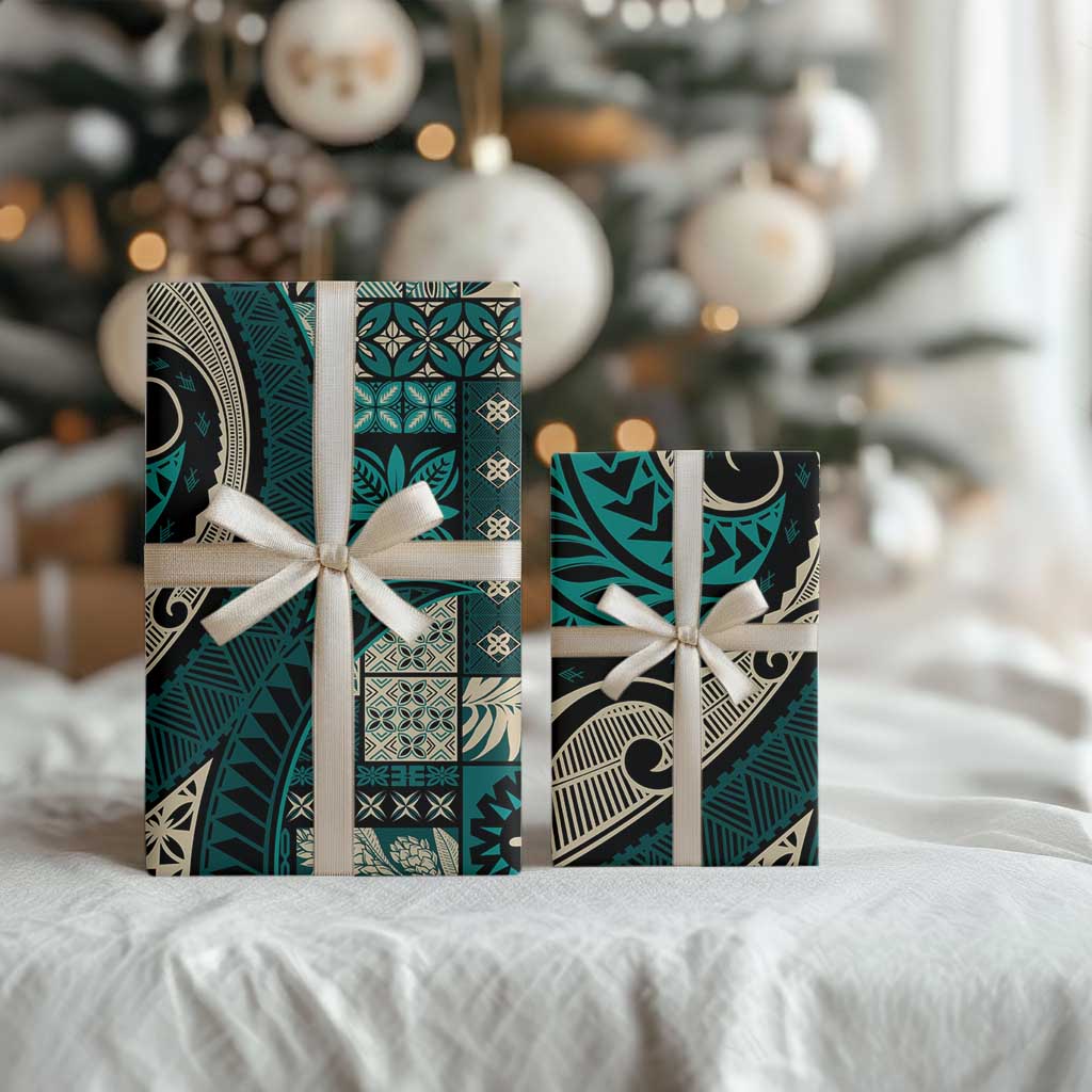 Vintage Samoa Siapo Mamanu Wrapping Paper Teal Samoan Tapa Motif LT9 - Polynesian Pride