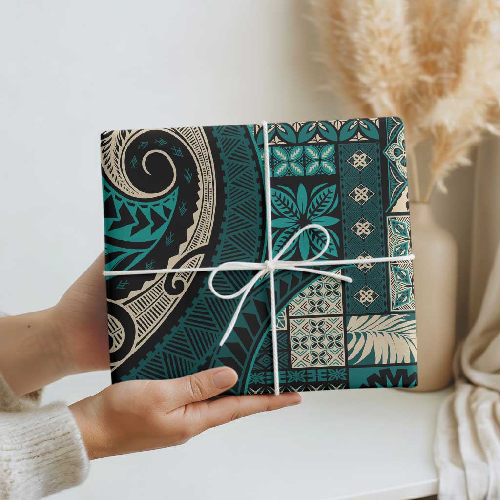 Vintage Samoa Siapo Mamanu Wrapping Paper Teal Samoan Tapa Motif LT9 - Polynesian Pride
