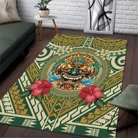 Hawaii Tiki Mask Area Rug Mele Kalikimaka i Iulai! LT9 Green - Polynesian Pride