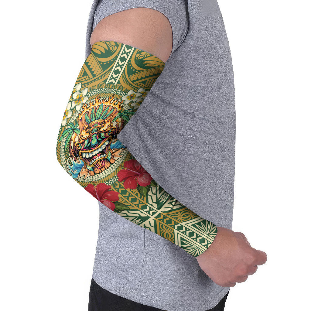 Hawaii Tiki Mask Personalized Arm Sleeves Mele Kalikimaka i Iulai! LT9 - Polynesian Pride