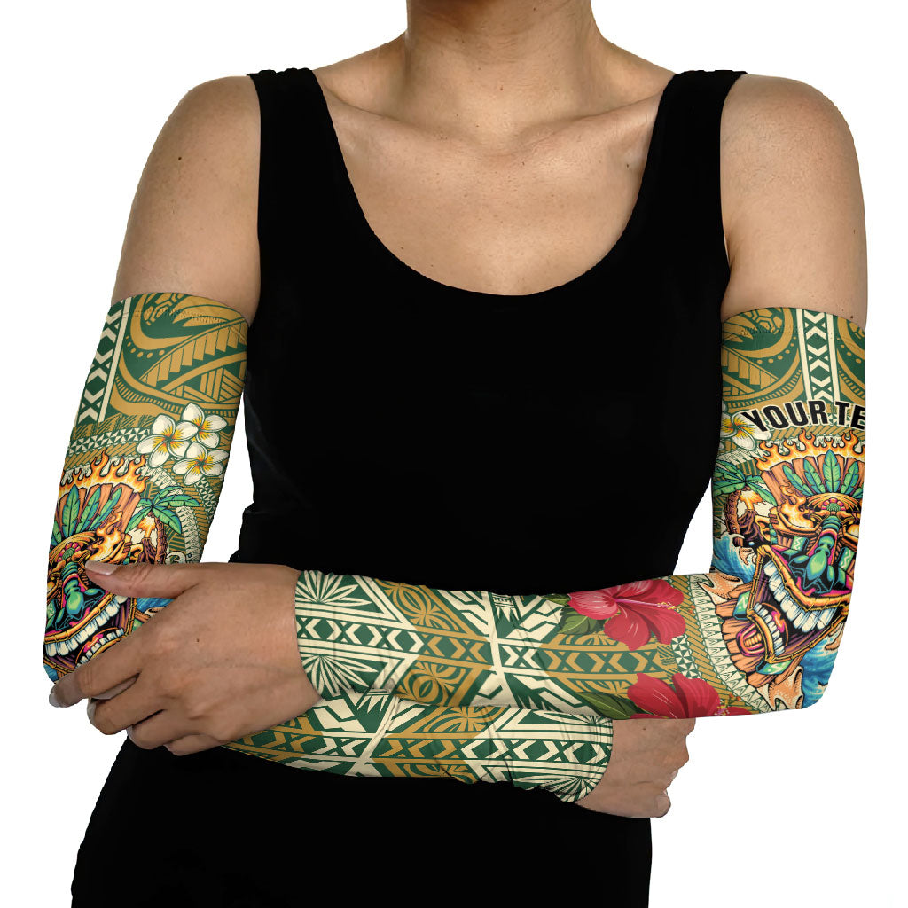 Hawaii Tiki Mask Personalized Arm Sleeves Mele Kalikimaka i Iulai! LT9 - Polynesian Pride