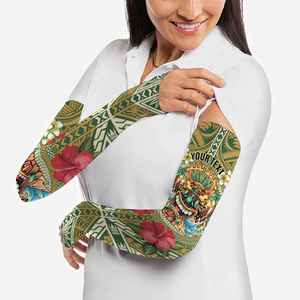Hawaii Tiki Mask Personalized Arm Sleeves Mele Kalikimaka i Iulai! LT9 - Polynesian Pride