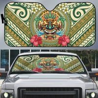 Hawaii Tiki Mask Auto Sun Shade Mele Kalikimaka i Iulai! LT9 Green - Polynesian Pride