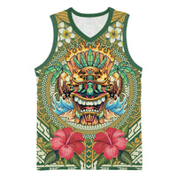 Hawaii Tiki Mask Personalized Basketball Jersey Mele Kalikimaka i Iulai! LT9 Unisex Green - Polynesian Pride
