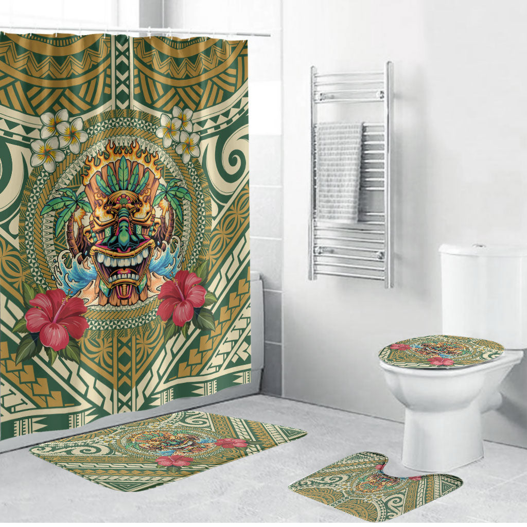 Hawaii Tiki Mask Bathroom Set Mele Kalikimaka i Iulai! LT9 Bathroom Set (4 pcs) Green - Polynesian Pride