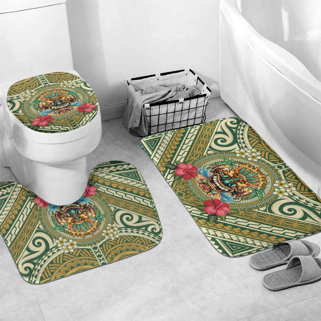 Hawaii Tiki Mask Bathroom Set Mele Kalikimaka i Iulai! LT9 Mat Set Only (3 pcs) One Size Green - Polynesian Pride