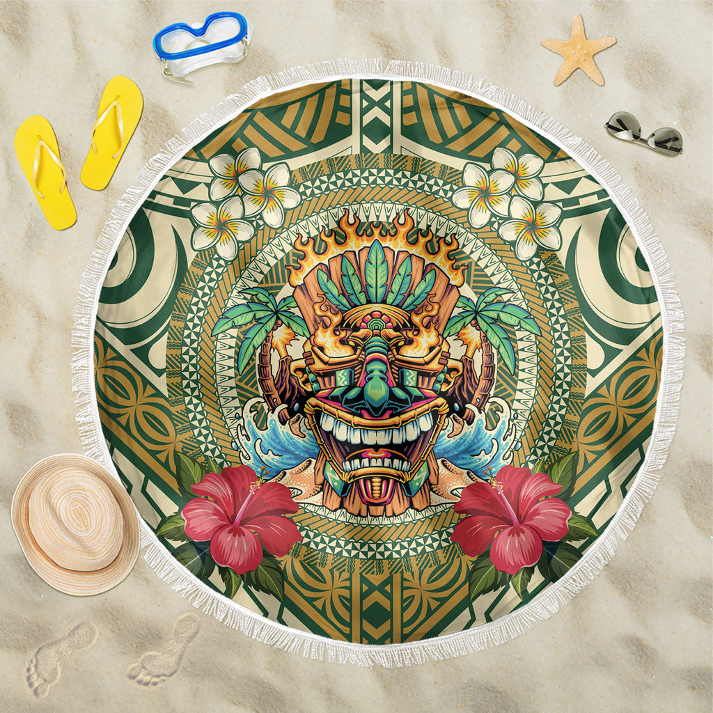 Hawaii Tiki Mask Beach Blanket Mele Kalikimaka i Iulai! LT9 One Size 150cm Green - Polynesian Pride