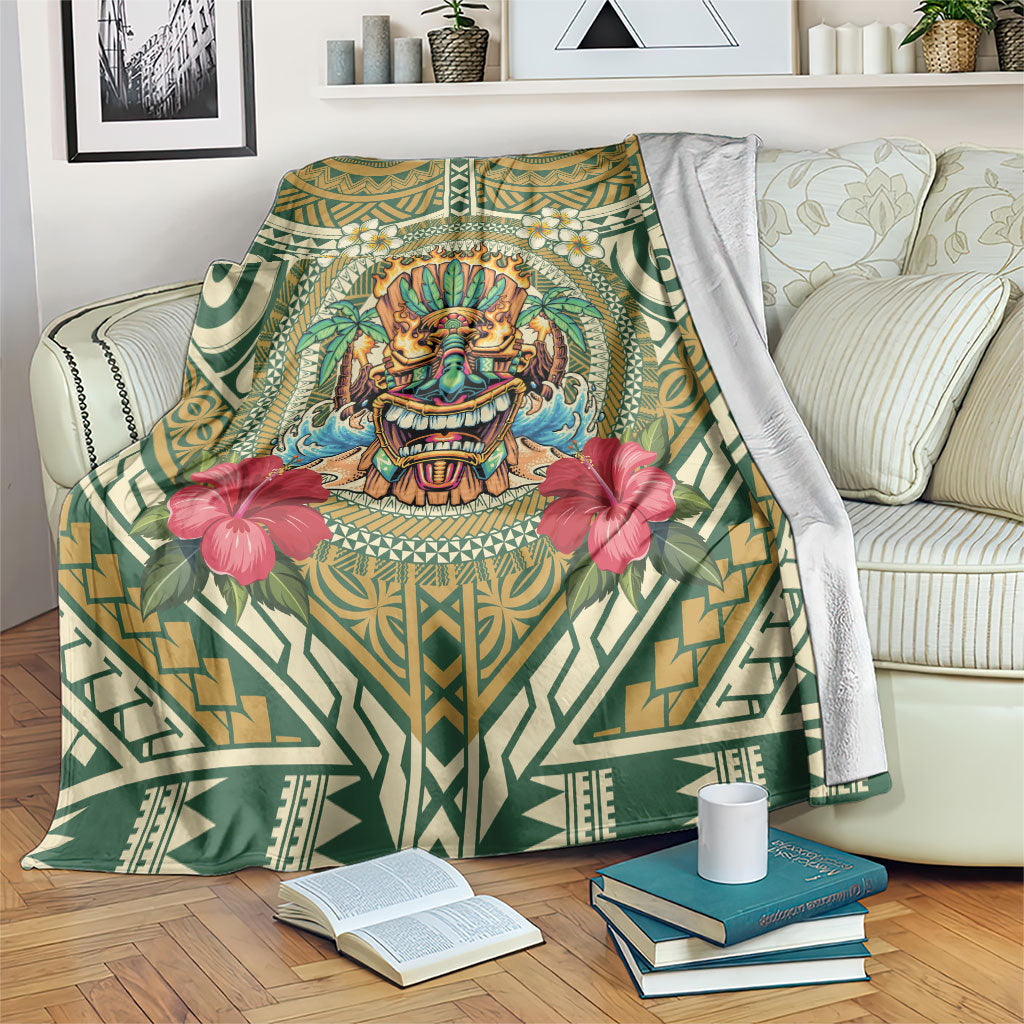 Hawaii Tiki Mask Blanket Mele Kalikimaka i Iulai! LT9 Green - Polynesian Pride