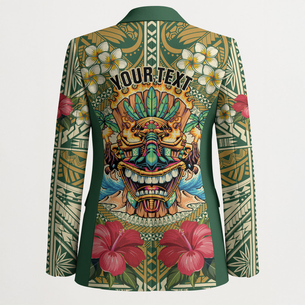 Hawaii Tiki Mask Personalized Blazer Mele Kalikimaka i Iulai! LT9 - Polynesian Pride