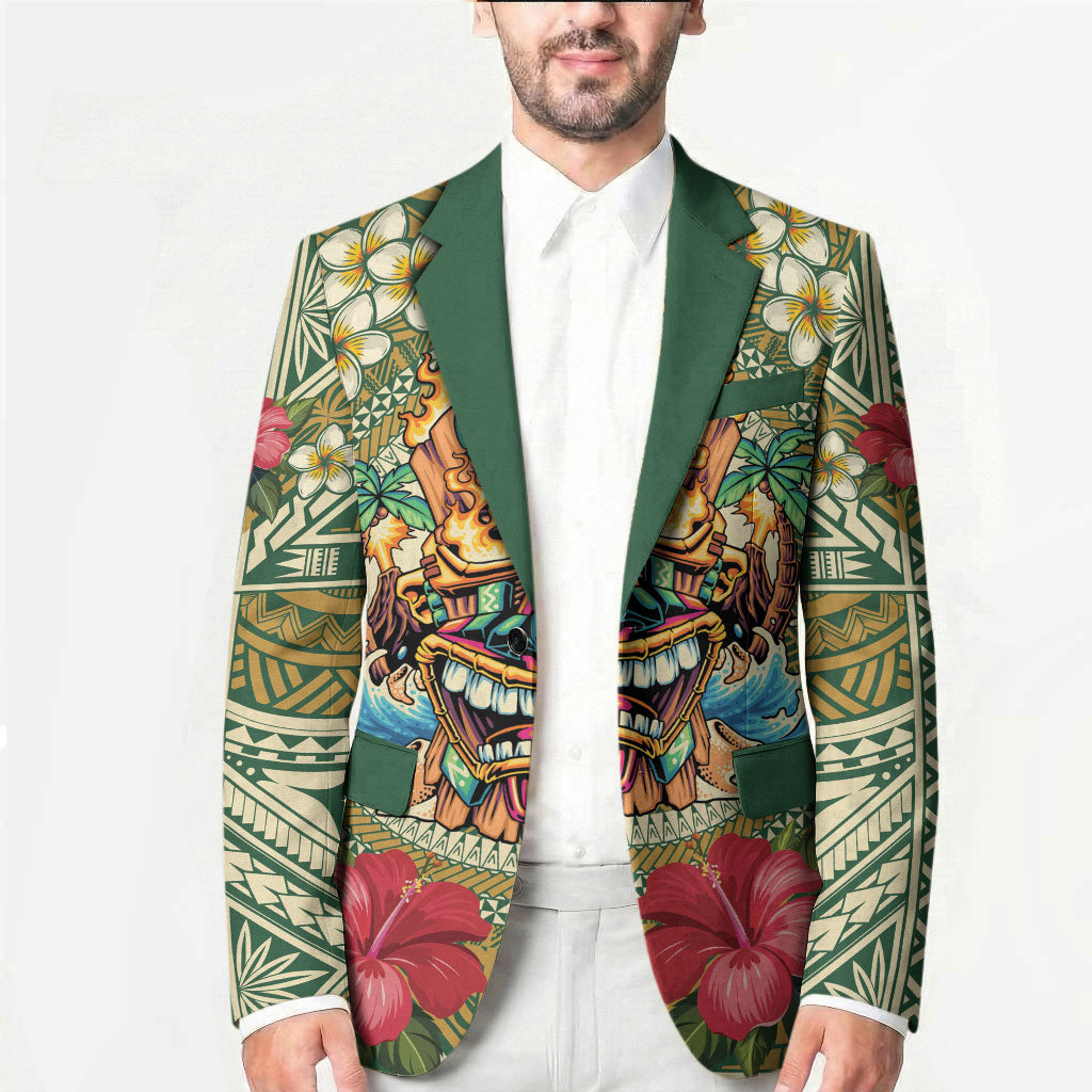 Hawaii Tiki Mask Personalized Blazer Mele Kalikimaka i Iulai! LT9 - Polynesian Pride