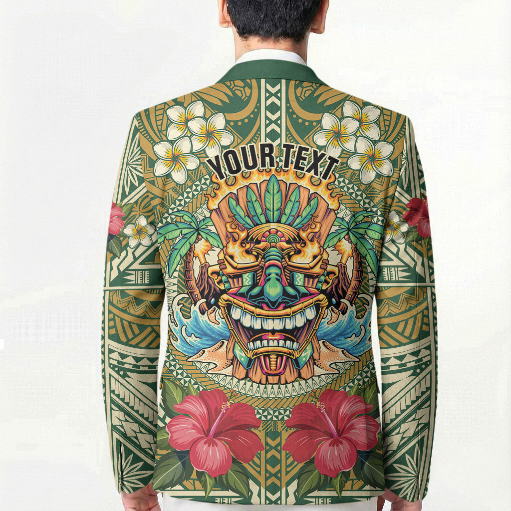 Hawaii Tiki Mask Personalized Blazer Mele Kalikimaka i Iulai! LT9 - Polynesian Pride