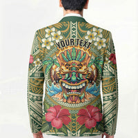 Hawaii Tiki Mask Personalized Blazer Mele Kalikimaka i Iulai! LT9 - Polynesian Pride