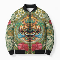 Hawaii Tiki Mask Personalized Bomber Puffer Jacket Mele Kalikimaka i Iulai! LT9 Unisex Green - Polynesian Pride