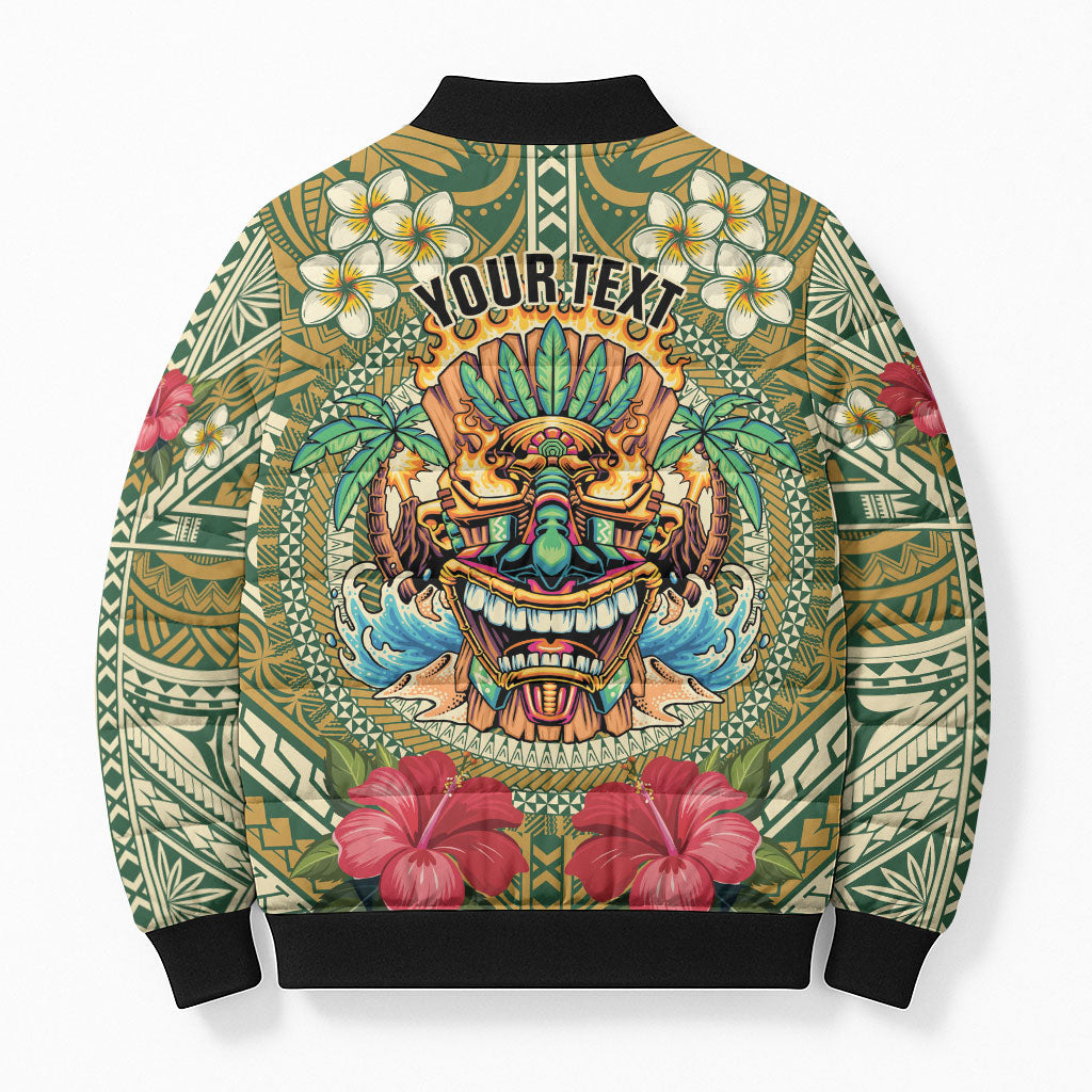 Hawaii Tiki Mask Personalized Bomber Puffer Jacket Mele Kalikimaka i Iulai! LT9 - Polynesian Pride