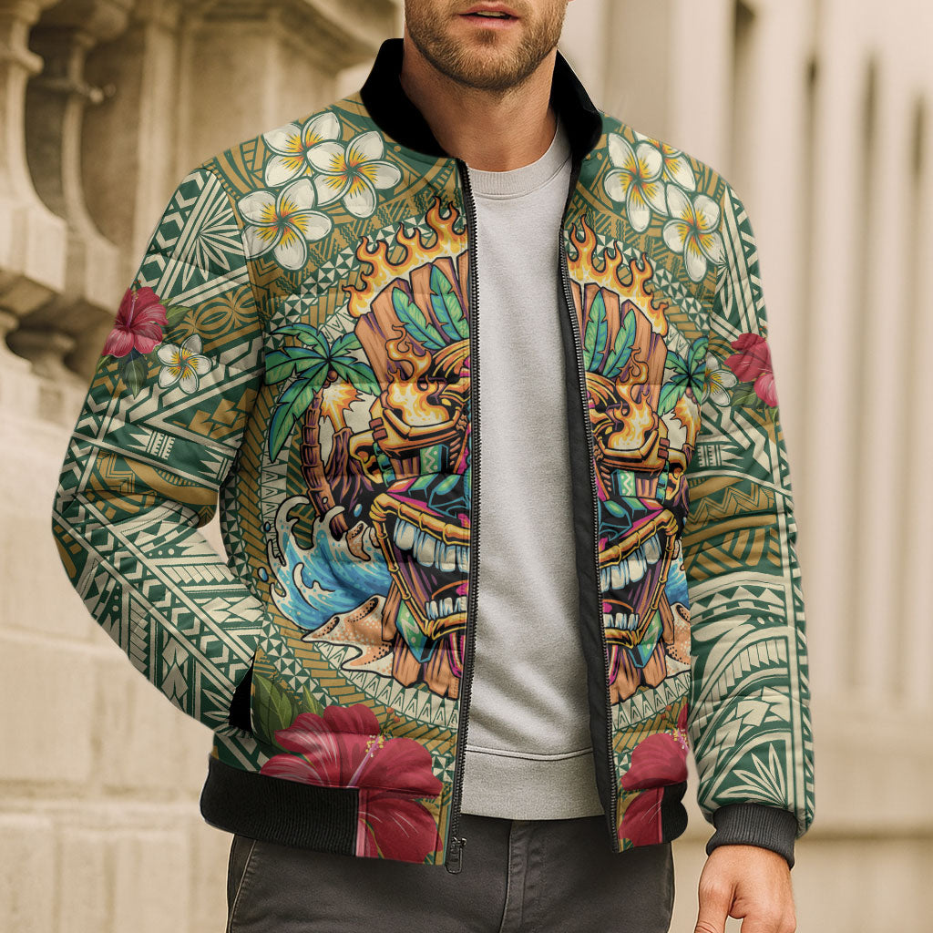 Hawaii Tiki Mask Personalized Bomber Puffer Jacket Mele Kalikimaka i Iulai! LT9 - Polynesian Pride