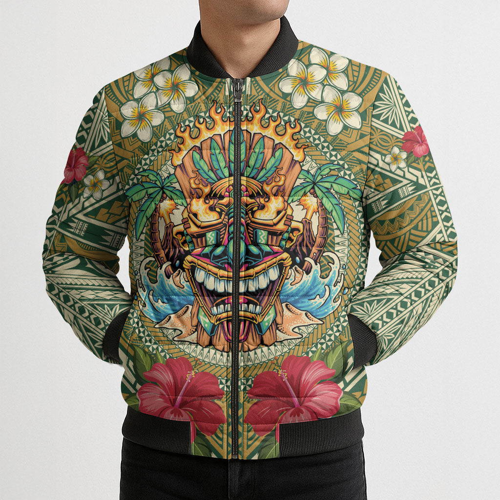 Hawaii Tiki Mask Personalized Bomber Puffer Jacket Mele Kalikimaka i Iulai! LT9 - Polynesian Pride