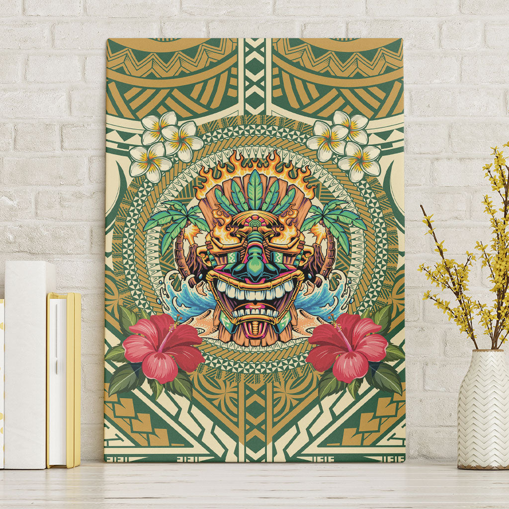 Hawaii Tiki Mask Canvas Wall Art Mele Kalikimaka i Iulai! LT9 Without Frame Green - Polynesian Pride