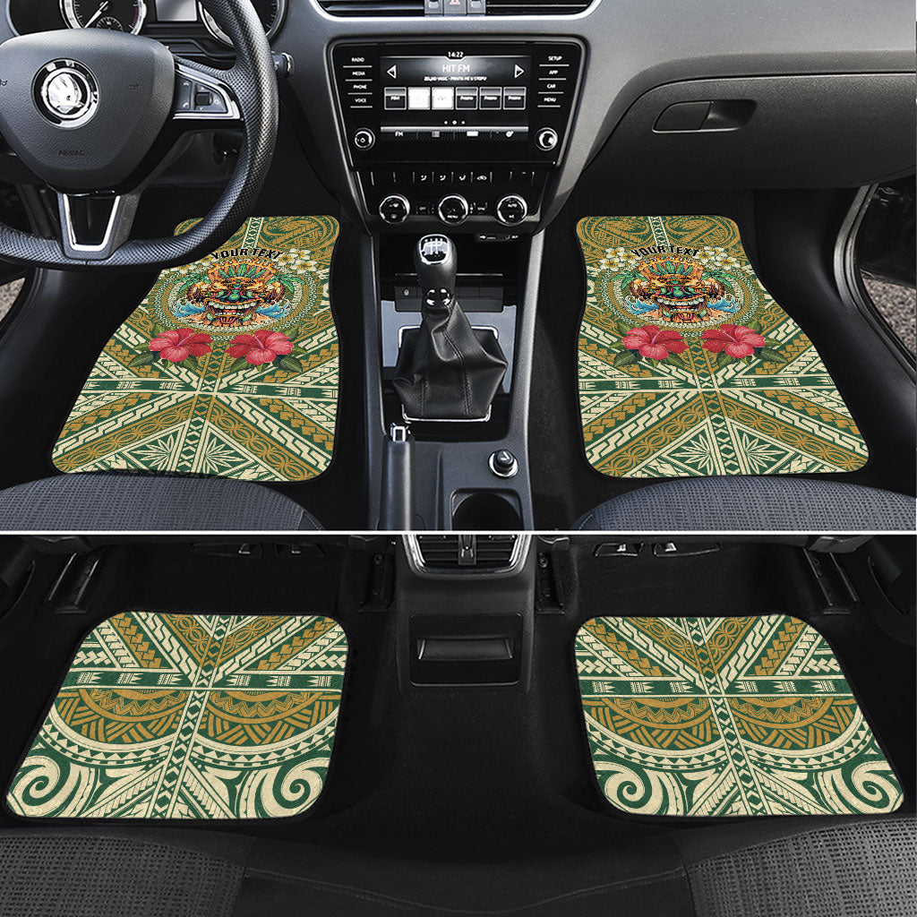 Hawaii Tiki Mask Personalized Car Mats Mele Kalikimaka i Iulai! LT9 Set 4pcs Green - Polynesian Pride