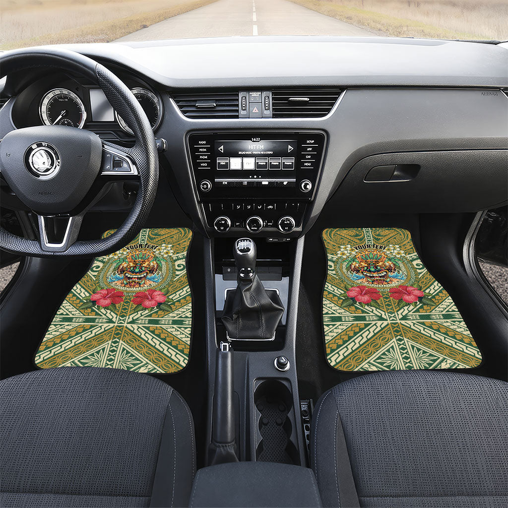 Hawaii Tiki Mask Personalized Car Mats Mele Kalikimaka i Iulai! LT9 Set 2pcs - Front Green - Polynesian Pride