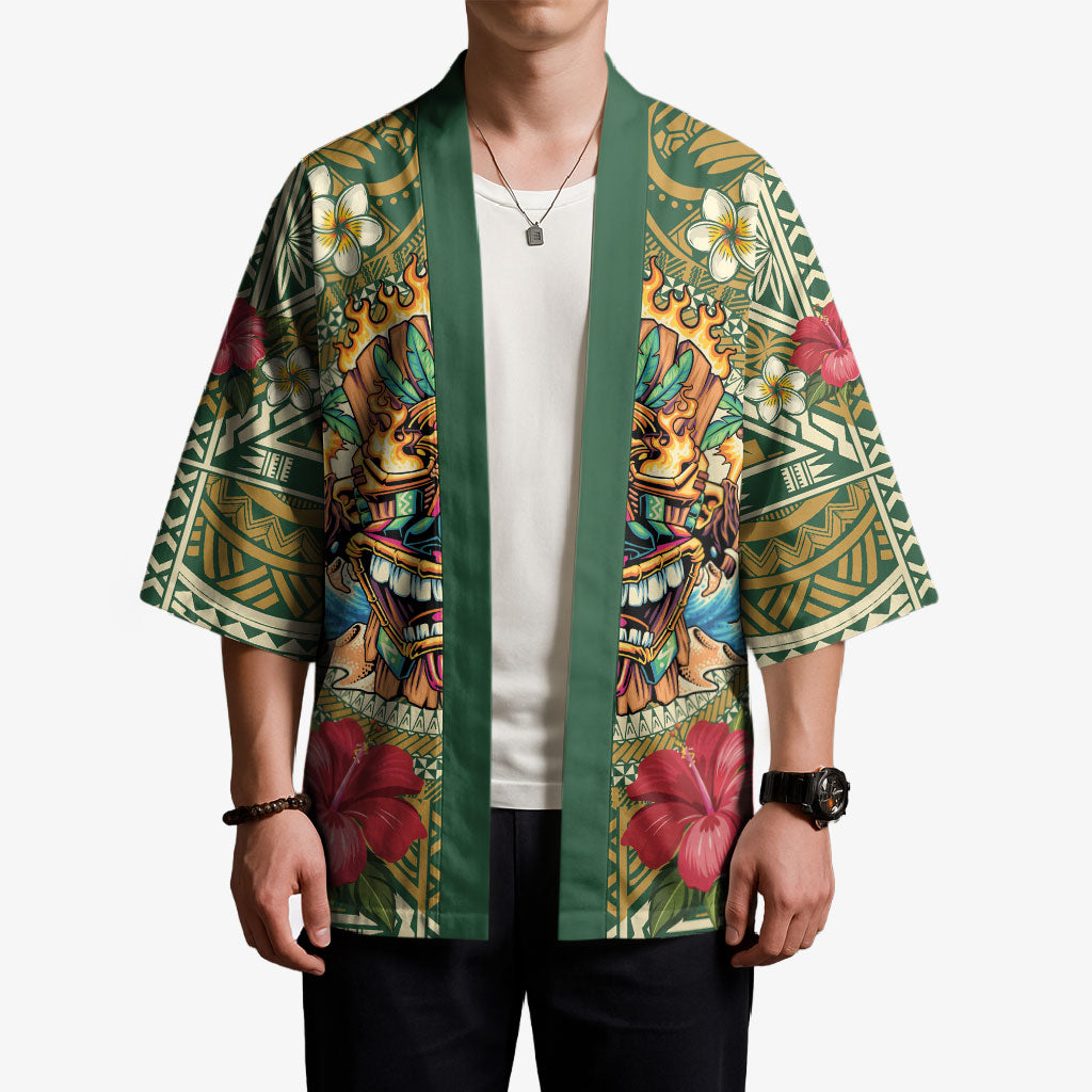 Hawaii Tiki Mask Personalized Kimono Mele Kalikimaka i Iulai! LT9 - Polynesian Pride