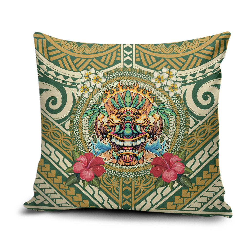 Hawaii Tiki Mask Pillow Cover Mele Kalikimaka i Iulai! LT9 Green - Polynesian Pride