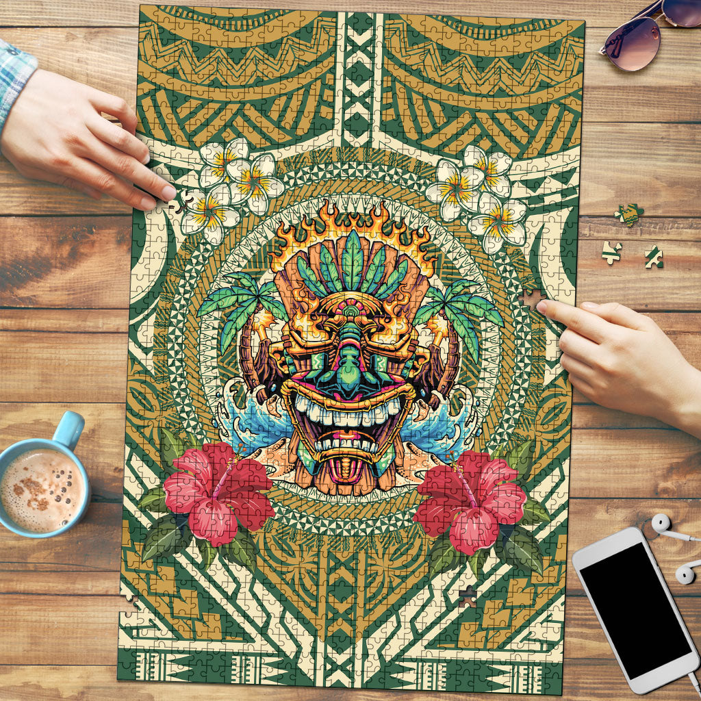 Hawaii Tiki Mask Puzzle Mele Kalikimaka i Iulai! LT9 Green - Polynesian Pride