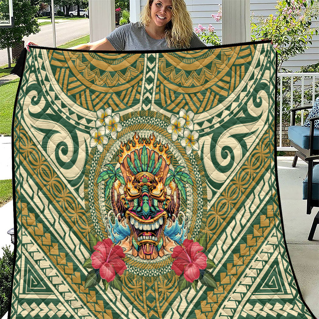 Hawaii Tiki Mask Quilt Mele Kalikimaka i Iulai! LT9 Green - Polynesian Pride